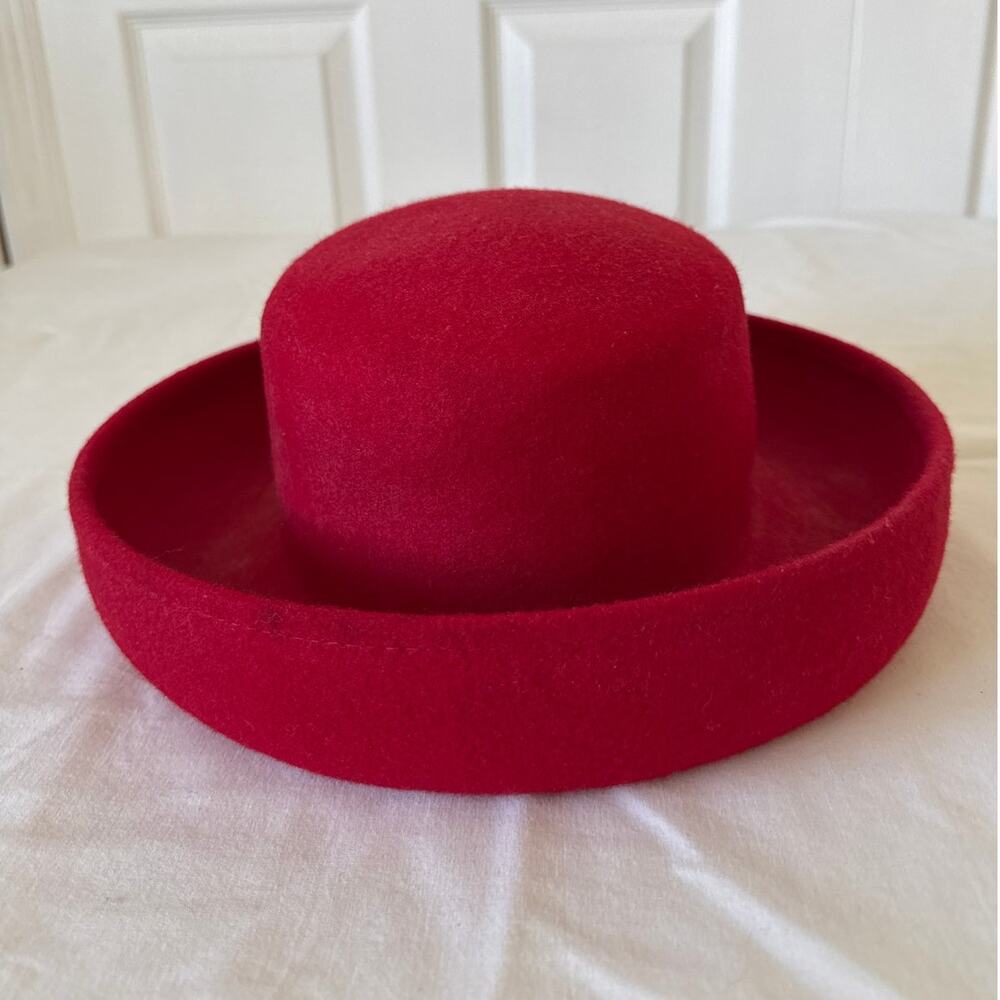 Contemporary Vintage Scala Collection, Vibrant Felted Red Wool Hat High Crown